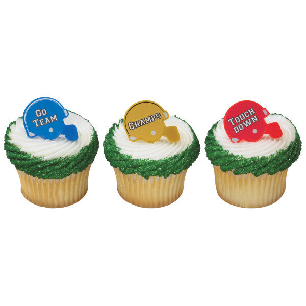 24 Football Helmet Cupcake Toppers Rings