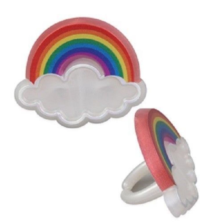 24 Shiny Rainbow Cupcake Topper Rings