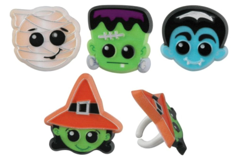 24 Halloween Character Faces Cupcake Rings