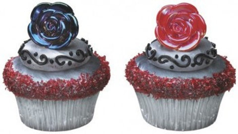 12 Red & Black Rose Cupcake Rings