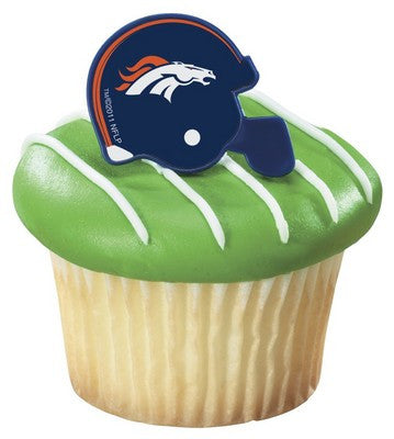 24 NFL Denver Broncos Football Helmet Cupcake Topper Rings
