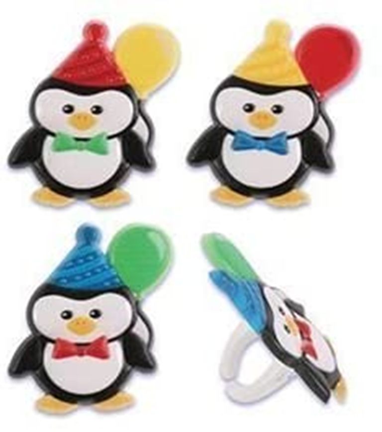 24 Party Penguins Cupcake Topper Rings