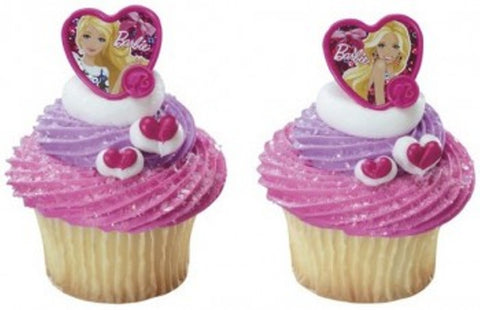 12 Barbie Fashion Heart Cupcake Rings