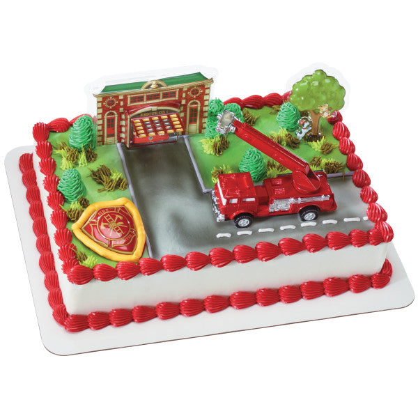 Fire Truck & Station Cake Topper