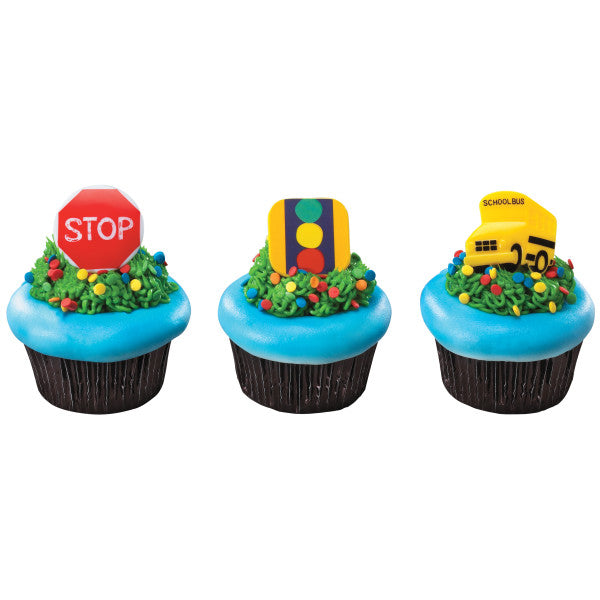 24 Stop, Look and Listen School Bus Cupcake Rings