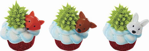 12 Fox, Bunny & Deer Forest Friends Cupcake Topper Rings