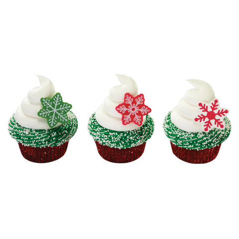 24 Nordic Snowflake Cupcake Topper Rings