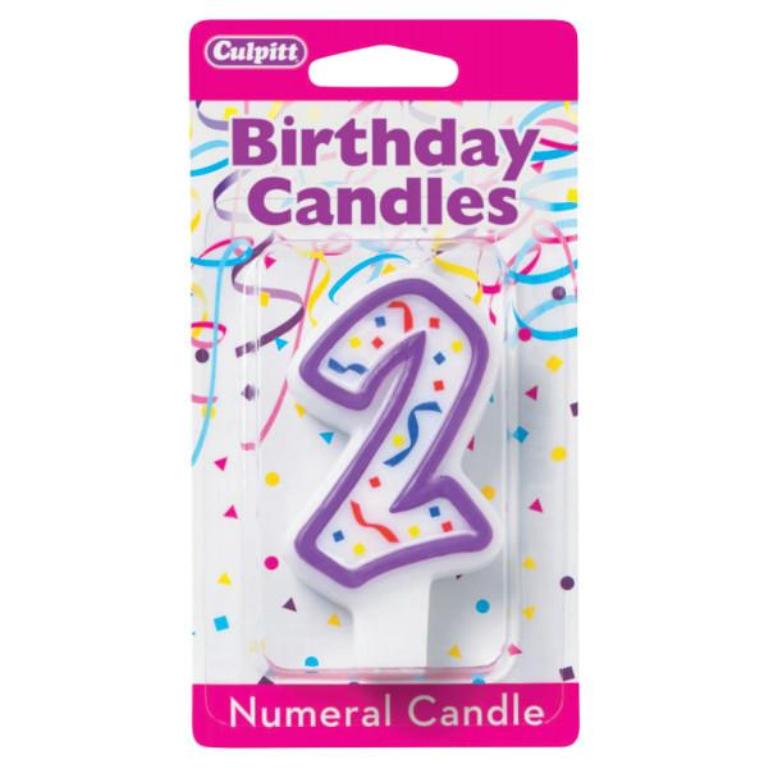 Numeral 2 Second Birthday Party Candle - Purple