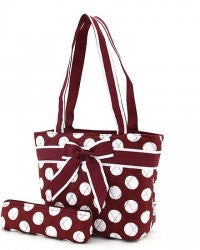 Maroon Polka Dots Insulated Quilted Lunch Tote Bag
