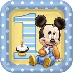 Baby Mickey Mouse 1st Birthday Dinner Plates