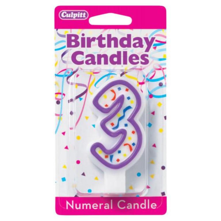 Numeral 3 Third Birthday Party Candle - Purple