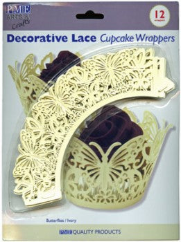Ivory Butterfly Decorative Lace Cupcake Wraps