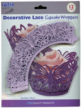 Mauve Butterfly Decorative Lace Cupcake Wraps