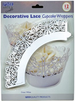White Cross Decorative Lace Cupcake Wraps
