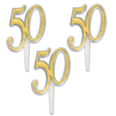12 Fiftieth (50th) Large Gold Anniversary Cupcake Topper Picks