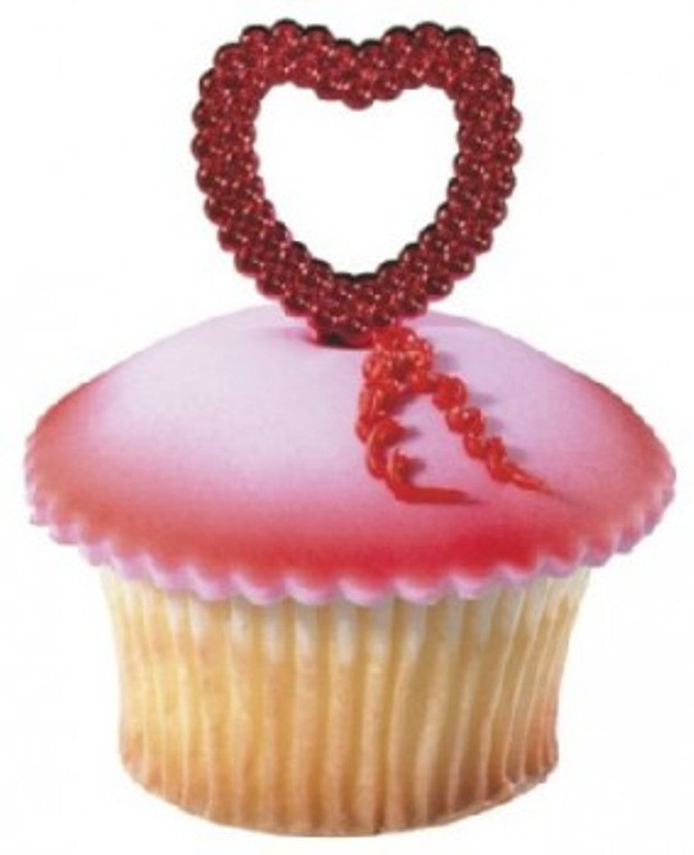 12 Jeweled Hearts Red Cupcake Picks