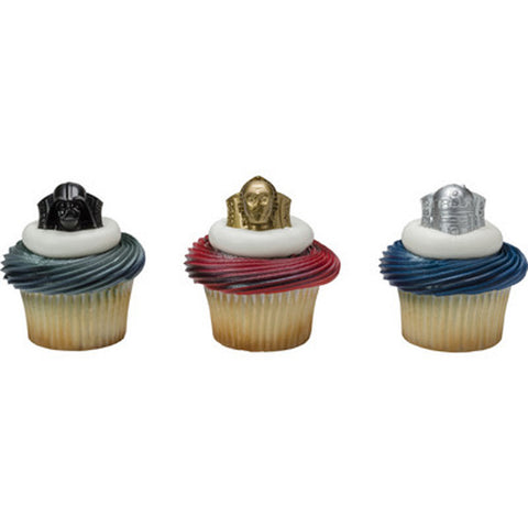 24 Star Wars Darth Vader, C3PO and R2D2 Cupcake Topper Rings