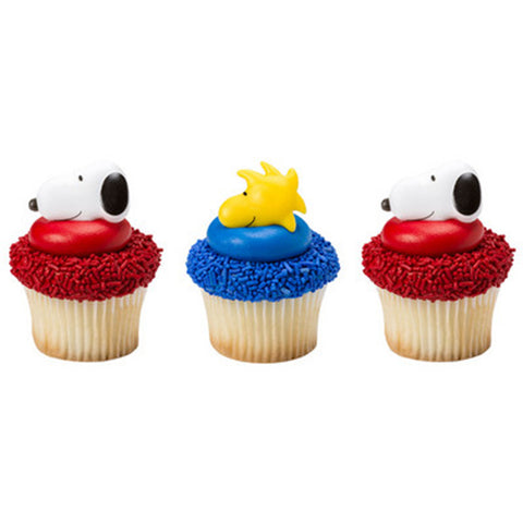 Peanuts Snoopy and Woodstock Cupcake Topper Rings - Set of 5