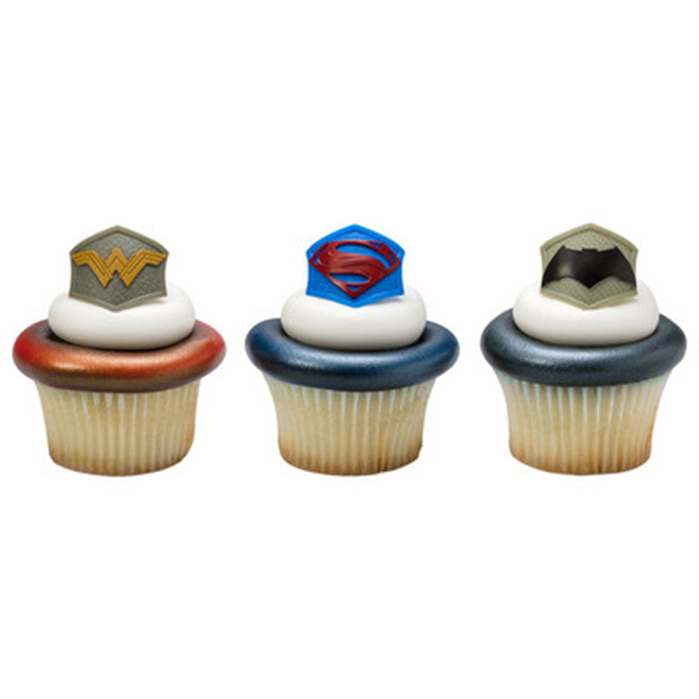 24 Batman v. Superman: Dawn of Justice Emblem Cupcake Rings Cake Decor Toppers