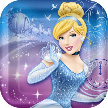 Disney Princess Cinderella Sparkle Square Dessert Plates Party Supplies