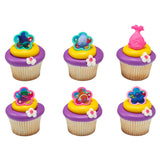 24 Dreamworks Trolls True Colors Cupcake Topper Rings