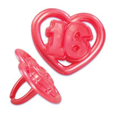 10 Sweet 16 Heart Cupcake Rings