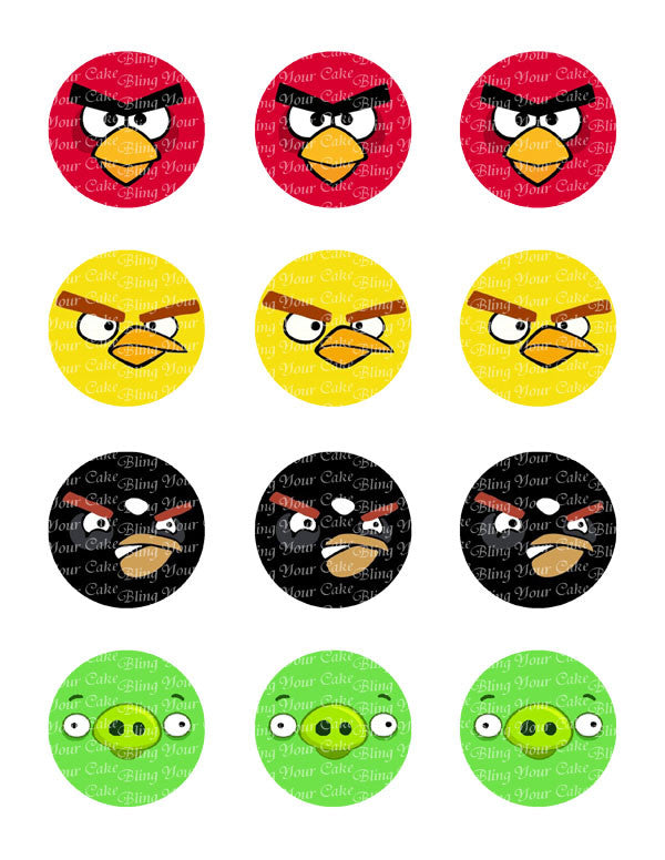 Angry Birds Face Edible Icing Cupcake Decor Toppers - AB2C