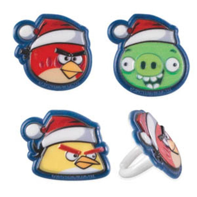 24 Angry Birds Christmas Cupcake Topper Rings