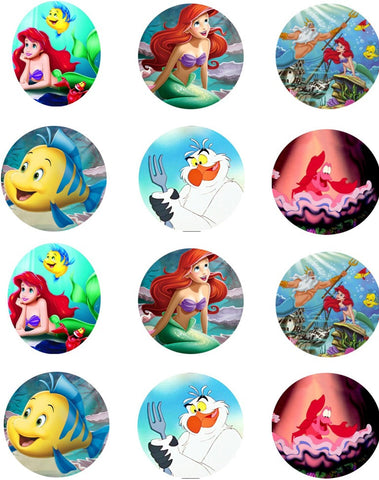 Ariel the Little Mermaid and Friends Edible Icing Cupcake or Cookie Decor Toppers - ALM2