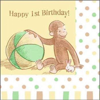 Curious George Cute and Curious Baby 1st Birthday Beverage Napkins