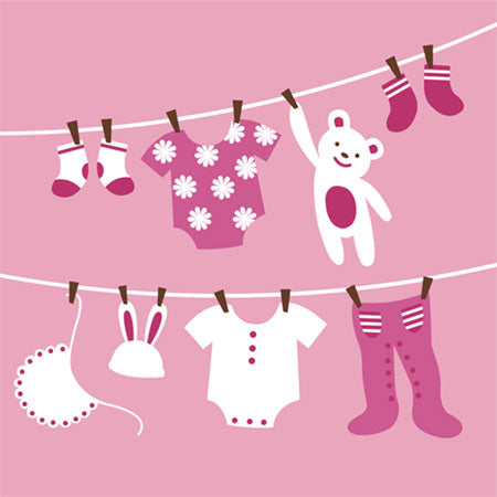 Cute as a Button Girl Clothesline Teddy Bear Baby Shower Party Beverage Napkins