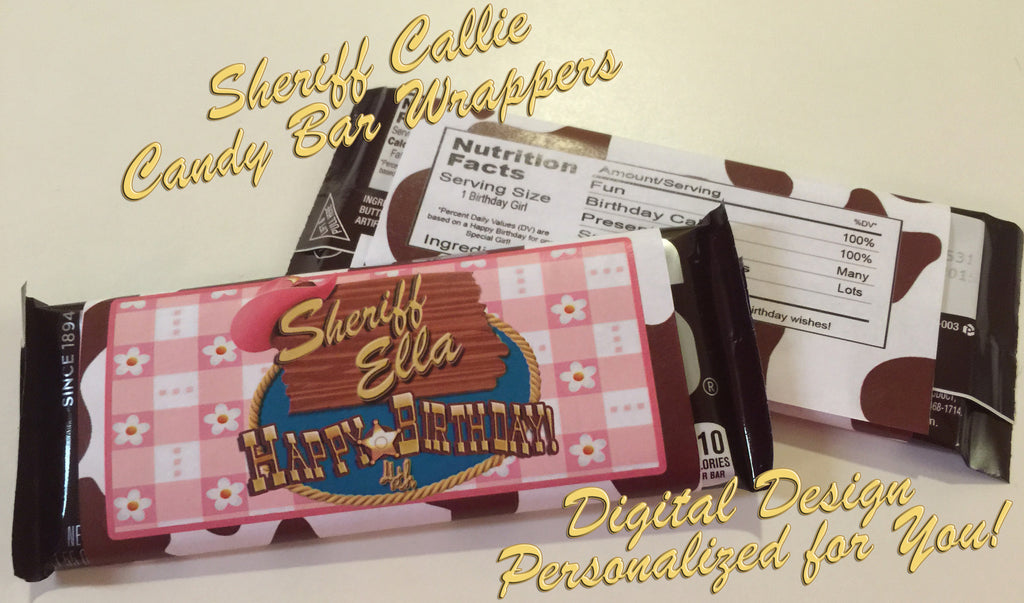 Disney Sheriff Callie Logo Inspired Personalized Happy Birthday Candy Bar Wrapper Designs - CW-SC1