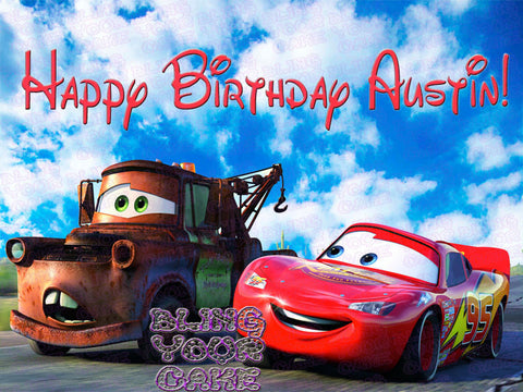 Disney Cars Lightning McQueen and Tow Mater Racing Edible Icing Sheet Cake Decor Topper - DC3
