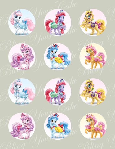 Disney Princess Palace Pets Set of 6 Ponies Edible Icing Cupcake or Cookie Decor Toppers - DPP5