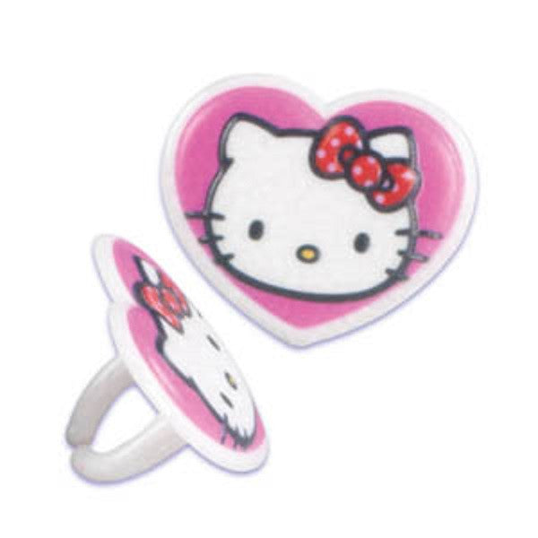 24 Hello Kitty Heart Cupcake Topper Rings