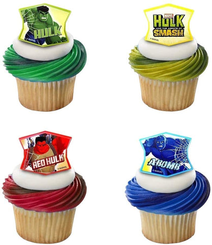 12 Incredible Hulk S.M.A.S.H. Hulk, Red Hulk & A Bomb Cupcake Rings