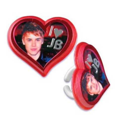 12 Justin Bieber Heart Cupcake Topper Rings