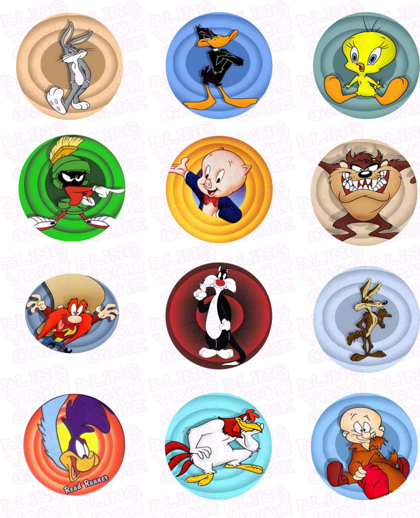 Warner Brothers Looney Tunes Circles Inspired Edible Icing Cupcake Decor Toppers