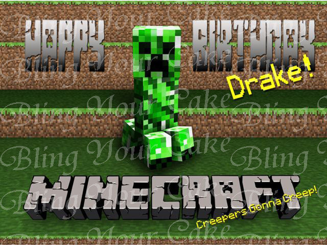 Minecraft Creeper's Gonna Creep Inspired Edible Icing Sheet Cake Decor Topper