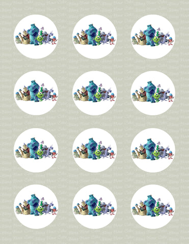 Monsters Inc Inspired Edible Icing Cupcake or Cookie Decor Toppers - MI2