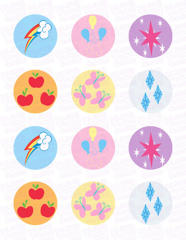 My Little Pony Mane 6 Cutie Mark Edible Icing Sheet Cake Decor Toppers - MLP8