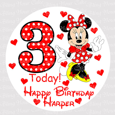 Disney Minnie Mouse 1st, 2nd, 3rd Birthday Round Edible Icing Sheet Cake Decor Topper