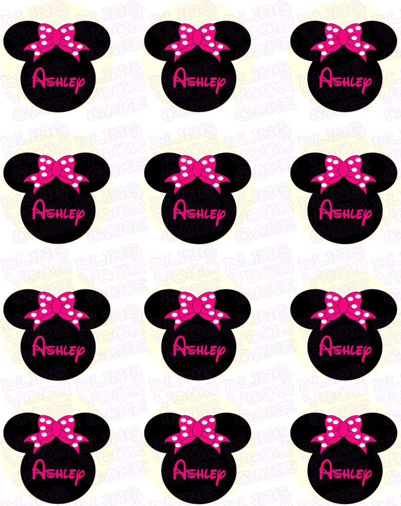 Disney Minnie Mouse Silhouette Inspired Edible Icing Cupcake or Cookie Decor Toppers - MMS3