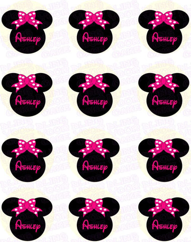 Disney Minnie Mouse Silhouette Inspired Edible Icing Cupcake or Cookie Decor Toppers - MMS3