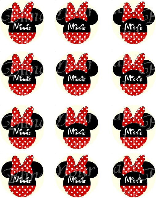 Disney Minnie Mouse Red Polka Dot Silhouett Edible Icing Cupcake or Cookie Decor Toppers
