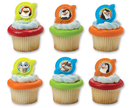 24 Penguins of Madagascar Secret Agents Cupcake Topper Rings