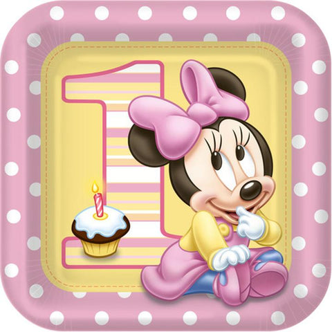 Minnie 1st Birthday Square Dessert Plates