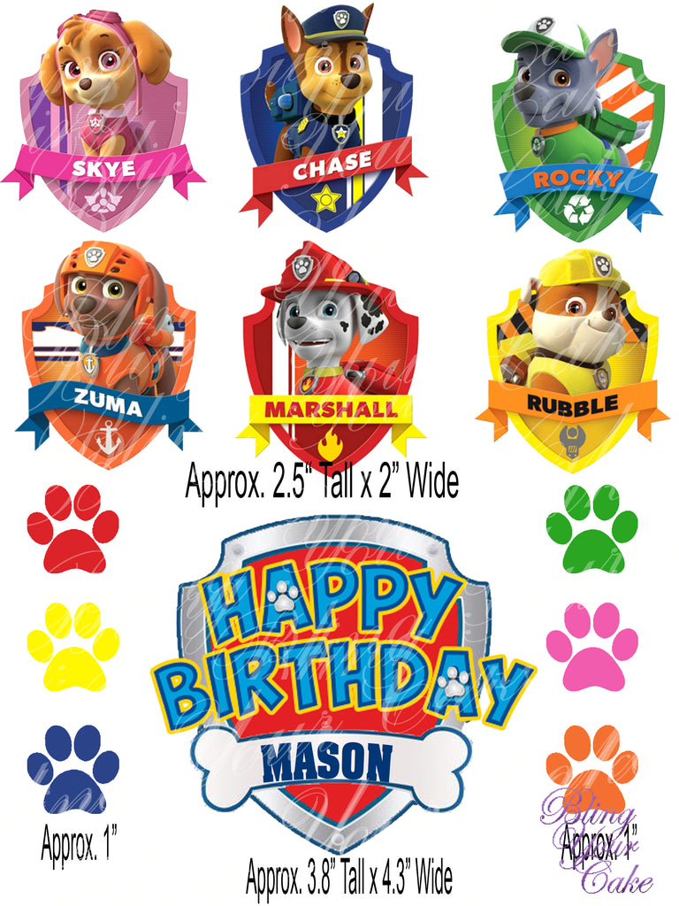 Paw Patrol Logo & Badges Edible Icing Image for Cutout - Great for Stacked Cakes - PP10