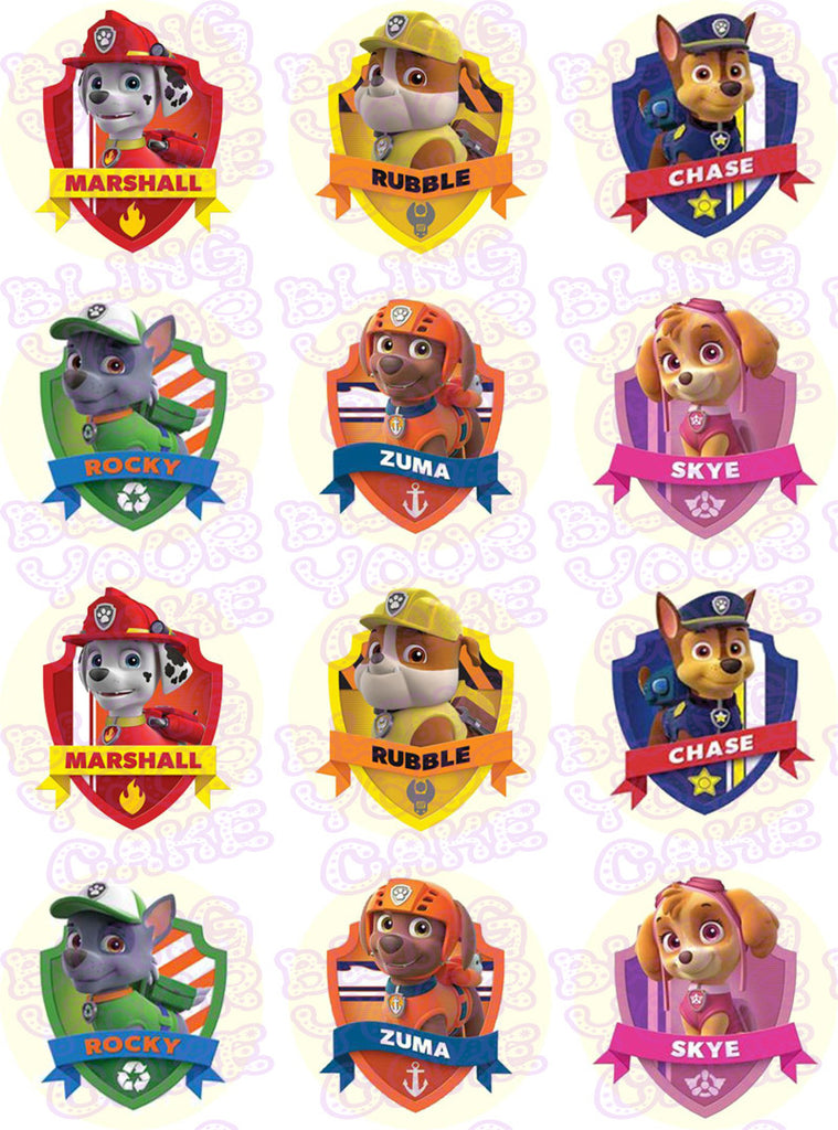 Paw Patrol Shield-Inspired Edible Icing Cupcake or Cookie Decor Toppers - PP2