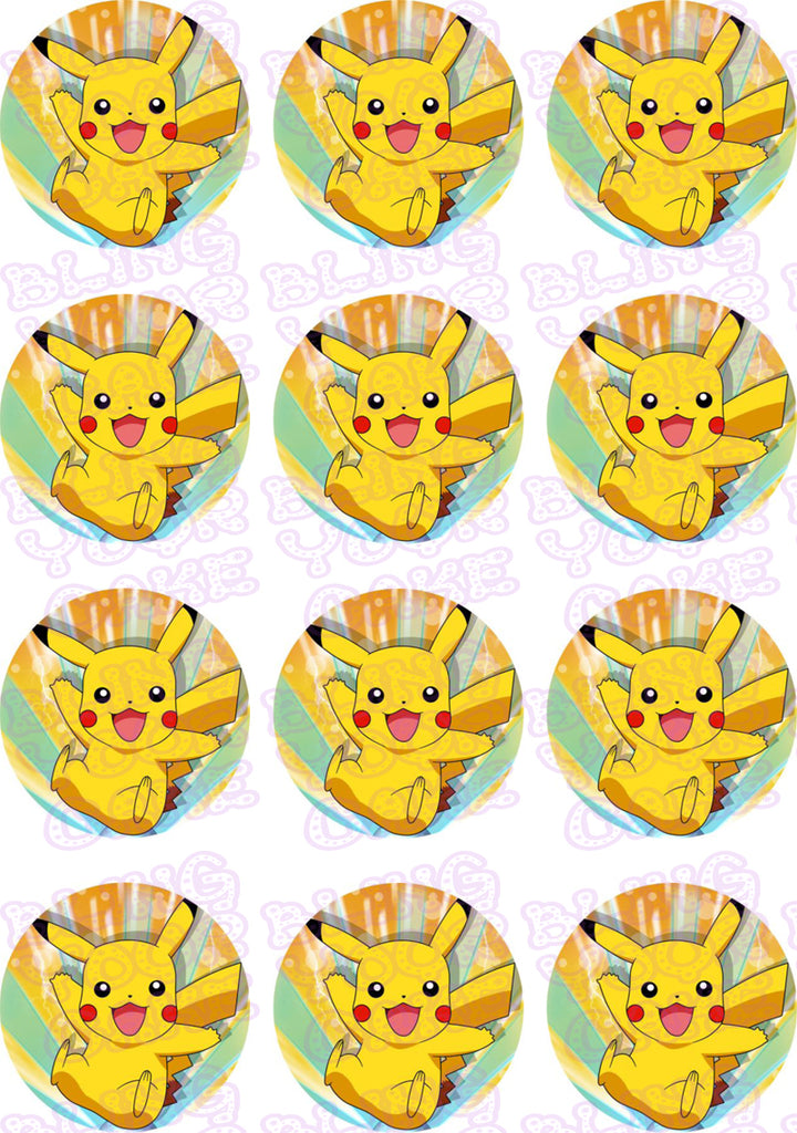 Pokemon Pikachu Edible Icing Cupcake or Cookie Decor Toppers - PKM4